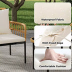 4 Piece Patio Conversation Sets, Wicker Outdoor Furniture Sets, 1 Loveseat & 2 Chairs & 1 Table, Beige