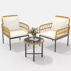 4 Piece Patio Conversation Sets, Wicker Outdoor Furniture Sets, 1 Loveseat & 2 Chairs & 1 Table, Beige