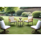 4 Piece Patio Conversation Sets, Wicker Outdoor Furniture Sets, 1 Loveseat & 2 Chairs & 1 Table, Beige
