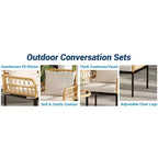 4 Piece Patio Conversation Sets, Wicker Outdoor Furniture Sets, 1 Loveseat & 2 Chairs & 1 Table, Beige
