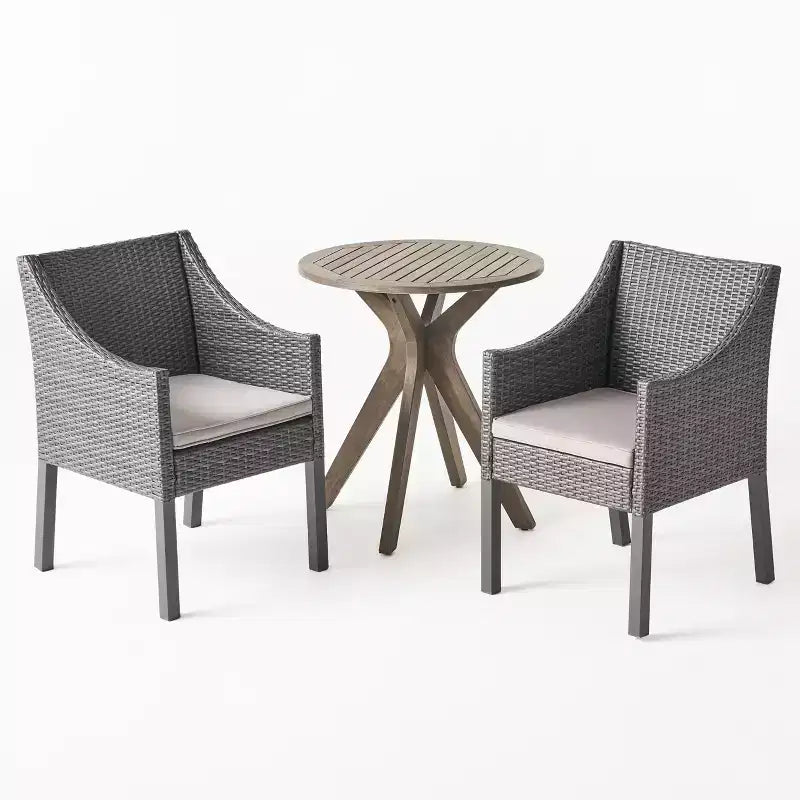 Christopher Knight Home Arrigo Outdoor Acacia Wood and Wicker 3 Piece Bistro Set