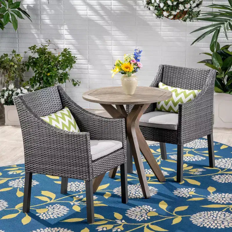 Christopher Knight Home Arrigo Outdoor Acacia Wood and Wicker 3 Piece Bistro Set