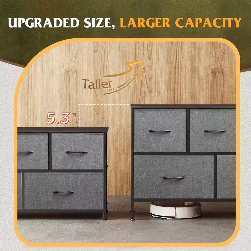 5 Drawer Dresser, Long Fabric Storage Unit for Bedroom, Closet, Living Room, Hallway & Nursery