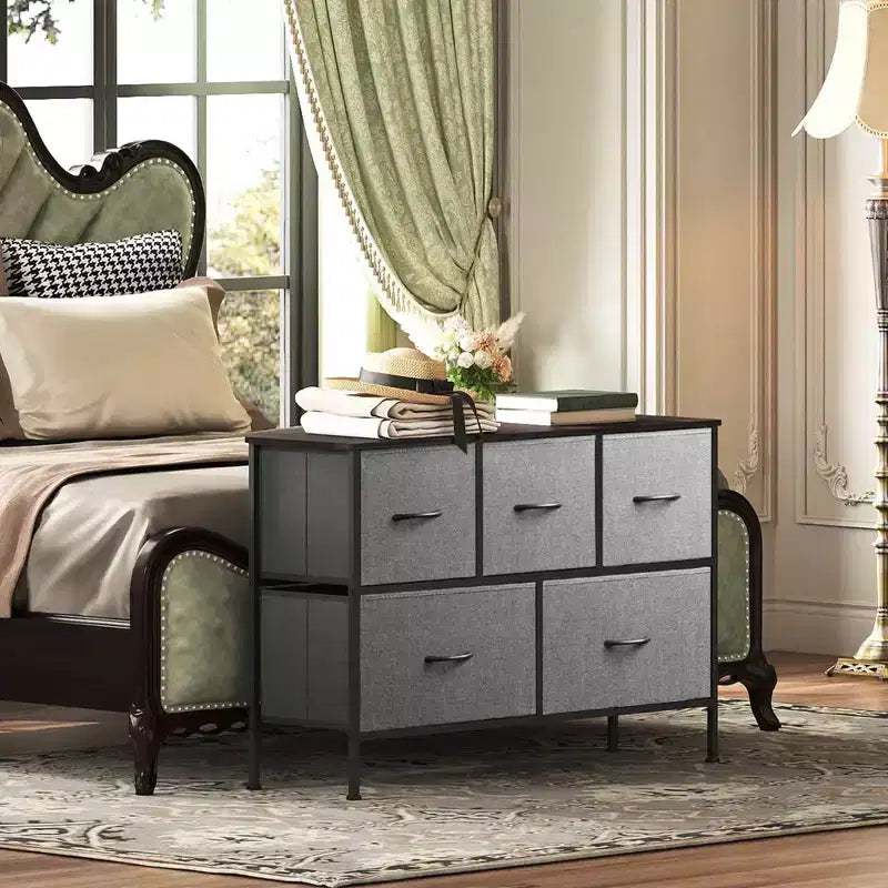 5 Drawer Dresser, Long Fabric Storage Unit for Bedroom, Closet, Living Room, Hallway & Nursery