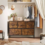 5 Drawer Dresser, Long Fabric Storage Unit for Bedroom, Closet, Living Room, Hallway & Nursery