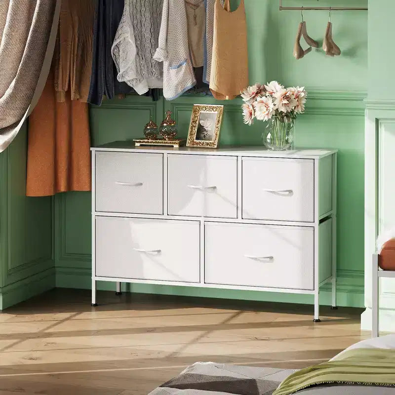 5 Drawer Dresser, Long Fabric Storage Unit for Bedroom, Closet, Living Room, Hallway & Nursery
