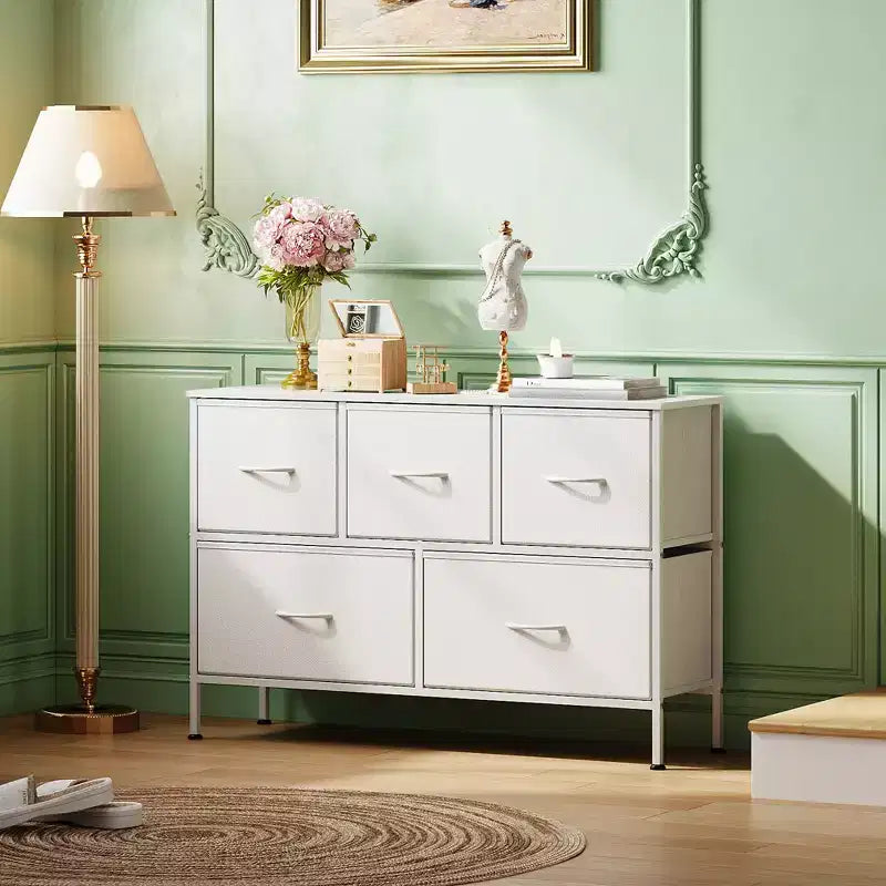 5 Drawer Dresser, Long Fabric Storage Unit for Bedroom, Closet, Living Room, Hallway & Nursery