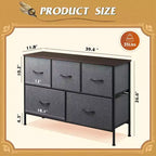 5 Drawer Dresser, Long Fabric Storage Unit for Bedroom, Closet, Living Room, Hallway & Nursery