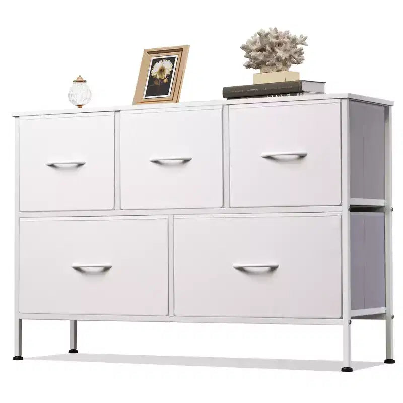 5 Drawer Dresser, Long Fabric Storage Unit for Bedroom, Closet, Living Room, Hallway & Nursery