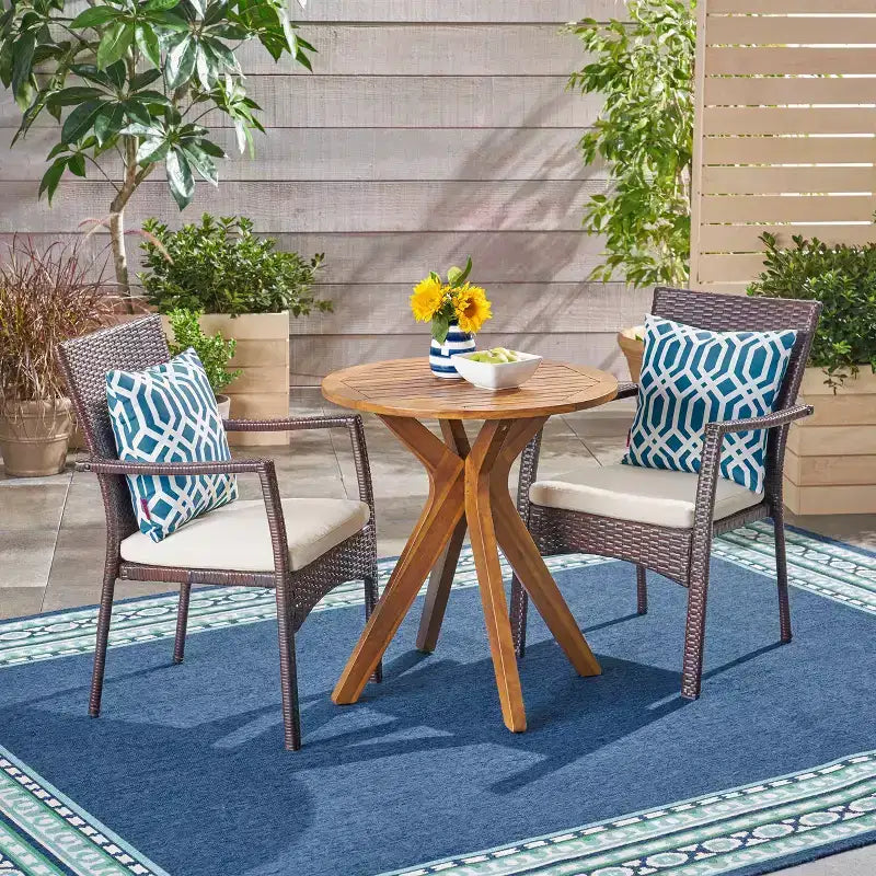 Christopher Knight Home Kent Outdoor Acacia Wood and Wicker 3 Piece Bistro Set