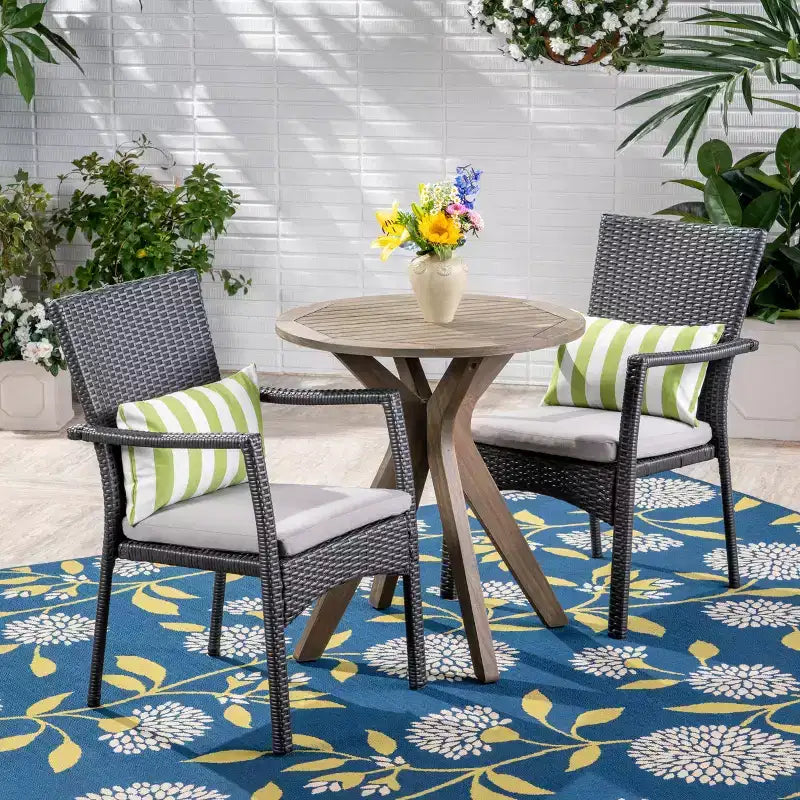 Christopher Knight Home Kent Outdoor Acacia Wood and Wicker 3 Piece Bistro Set
