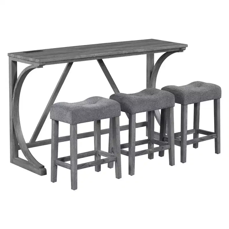 4-Piece Farmhouse Bar Height Dining Set with 3 Stool Counter Height Dining Set Breakfast Table Set Bistro Dining Set, Rustic&Industrial-ModernLuxe