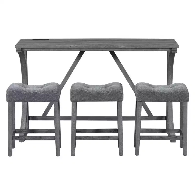 4-Piece Farmhouse Bar Height Dining Set with 3 Stool Counter Height Dining Set Breakfast Table Set Bistro Dining Set, Rustic&Industrial-ModernLuxe