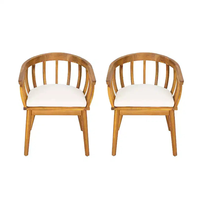 Christopher Knight Home Laura Outdoor Acacia Wood Slatted Curved Backrest Dining Chair with Cushion (Set of 2)