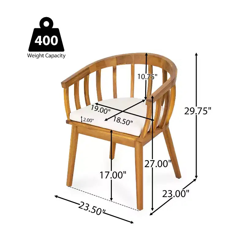 Christopher Knight Home Laura Outdoor Acacia Wood Slatted Curved Backrest Dining Chair with Cushion (Set of 2)