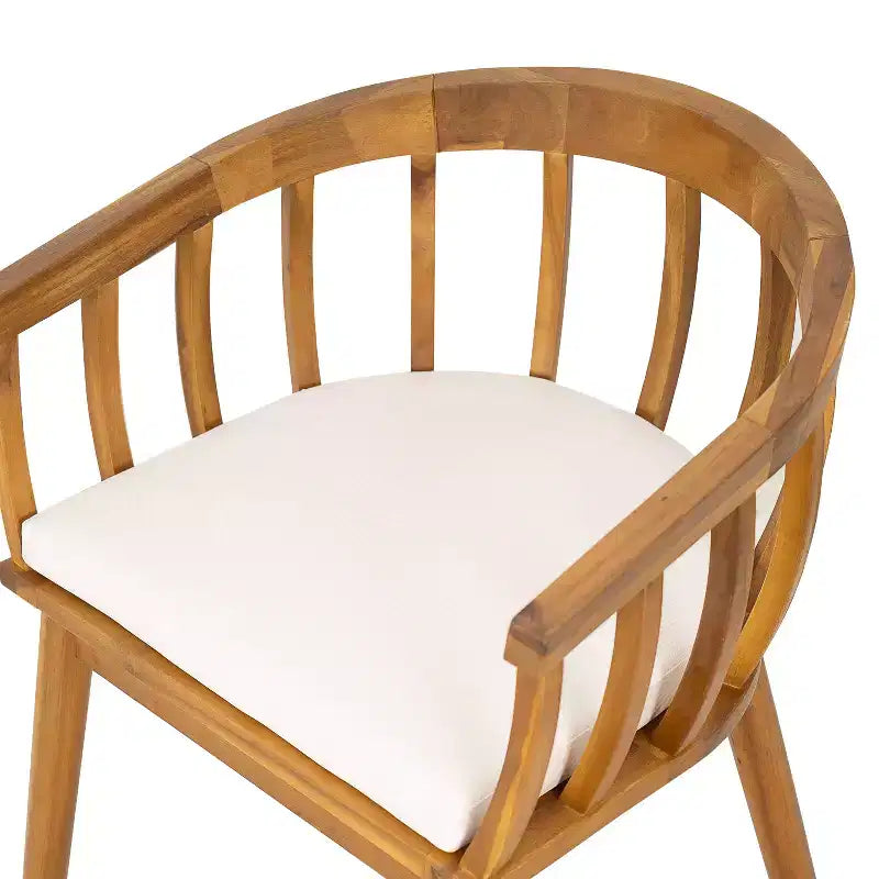 Christopher Knight Home Laura Outdoor Acacia Wood Slatted Curved Backrest Dining Chair with Cushion (Set of 2)
