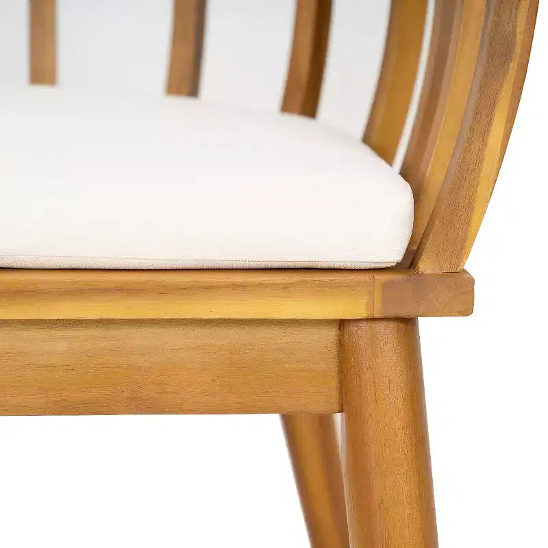 Christopher Knight Home Laura Outdoor Acacia Wood Slatted Curved Backrest Dining Chair with Cushion (Set of 2)