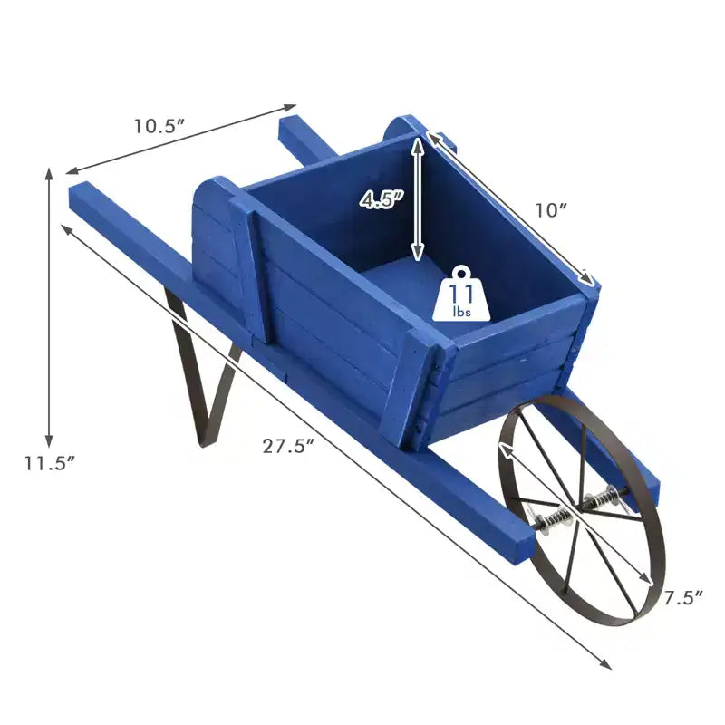 Costway Wooden Wagon Planter Decorative Indoor/Outdoor Rustic Flower Cart with Wheel Blue/Beige/Red