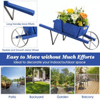 Costway Wooden Wagon Planter Decorative Indoor/Outdoor Rustic Flower Cart with Wheel Blue/Beige/Red