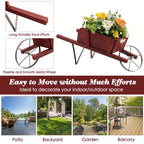 Costway Wooden Wagon Planter Decorative Indoor/Outdoor Rustic Flower Cart with Wheel Blue/Beige/Red