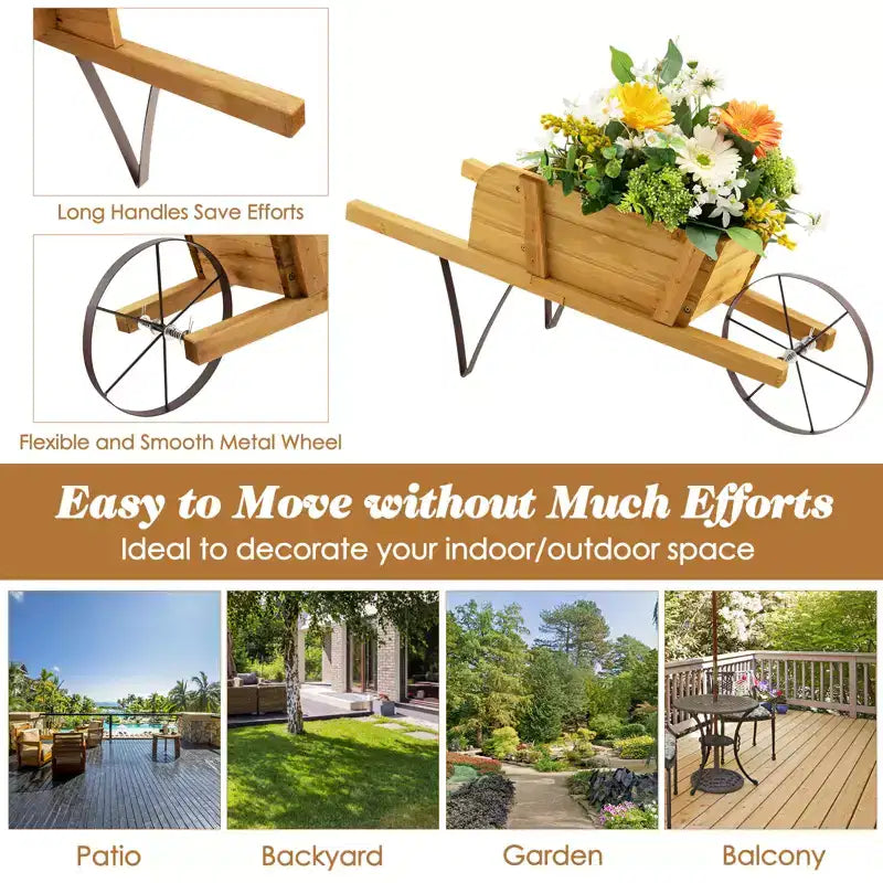 Costway Wooden Wagon Planter Decorative Indoor/Outdoor Rustic Flower Cart with Wheel Blue/Beige/Red