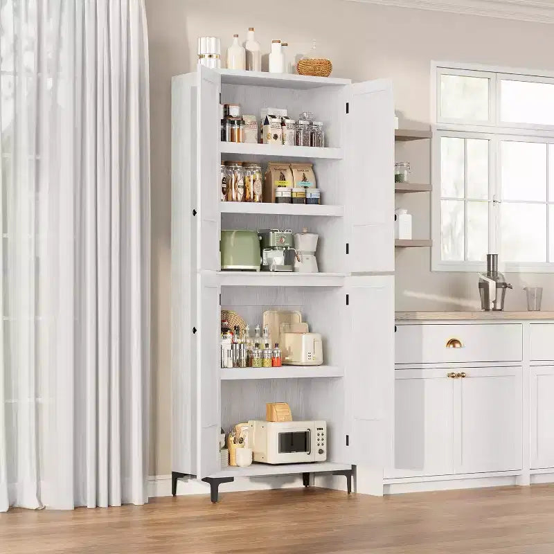 71 Farmhouse Tall Storage Cabinet, Adjustable Shelves & 4 Doors - Bathroom Pantry Organizer for Kitchen, Dining Room and office