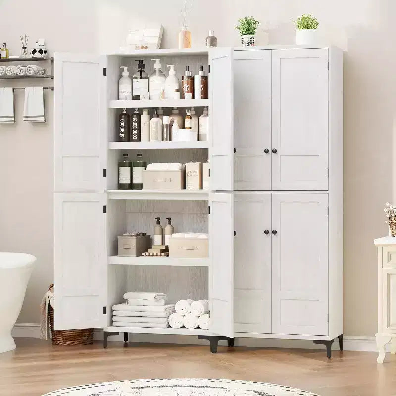 71 Farmhouse Tall Storage Cabinet, Adjustable Shelves & 4 Doors - Bathroom Pantry Organizer for Kitchen, Dining Room and office