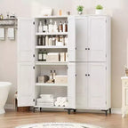 71 Farmhouse Tall Storage Cabinet, Adjustable Shelves & 4 Doors - Bathroom Pantry Organizer for Kitchen, Dining Room and office