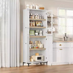 71 Farmhouse Tall Storage Cabinet, Adjustable Shelves & 4 Doors - Bathroom Pantry Organizer for Kitchen, Dining Room and office