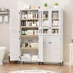 71 Farmhouse Tall Storage Cabinet, Adjustable Shelves & 4 Doors - Bathroom Pantry Organizer for Kitchen, Dining Room and office
