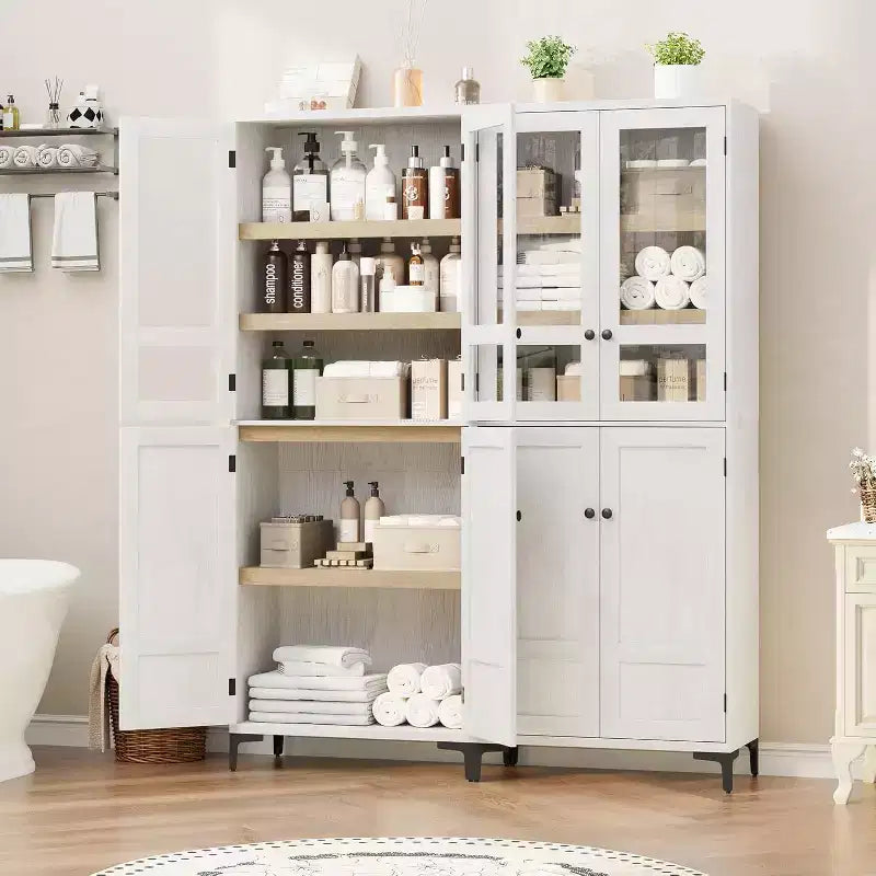 71 Farmhouse Tall Storage Cabinet, Adjustable Shelves & 4 Doors - Bathroom Pantry Organizer for Kitchen, Dining Room and office