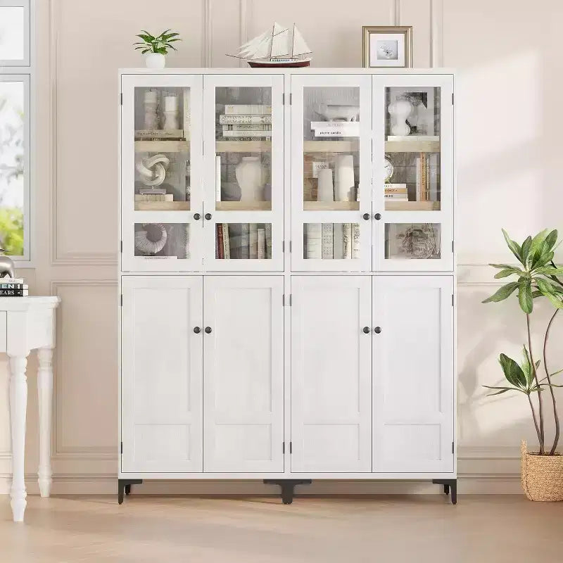 71 Farmhouse Tall Storage Cabinet, Adjustable Shelves & 4 Doors - Bathroom Pantry Organizer for Kitchen, Dining Room and office