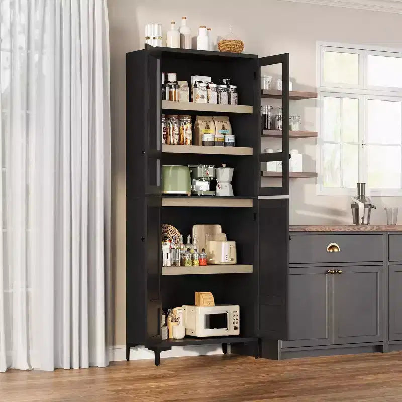 71 Farmhouse Tall Storage Cabinet, Adjustable Shelves & 4 Doors - Bathroom Pantry Organizer for Kitchen, Dining Room and office