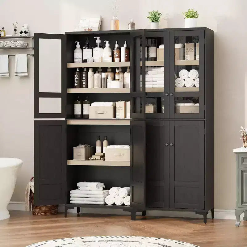 71 Farmhouse Tall Storage Cabinet, Adjustable Shelves & 4 Doors - Bathroom Pantry Organizer for Kitchen, Dining Room and office