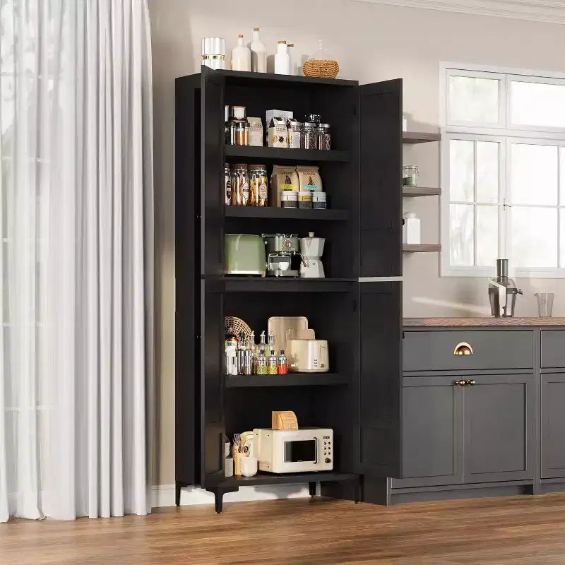 71 Farmhouse Tall Storage Cabinet, Adjustable Shelves & 4 Doors - Bathroom Pantry Organizer for Kitchen, Dining Room and office