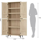 71 Farmhouse Tall Storage Cabinet, Adjustable Shelves & 4 Doors - Bathroom Pantry Organizer for Kitchen, Dining Room and office