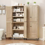 71 Farmhouse Tall Storage Cabinet, Adjustable Shelves & 4 Doors - Bathroom Pantry Organizer for Kitchen, Dining Room and office