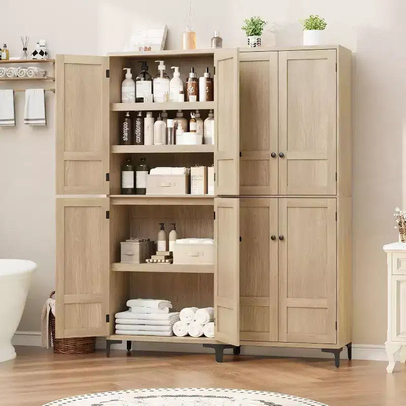 71 Farmhouse Tall Storage Cabinet, Adjustable Shelves & 4 Doors - Bathroom Pantry Organizer for Kitchen, Dining Room and office