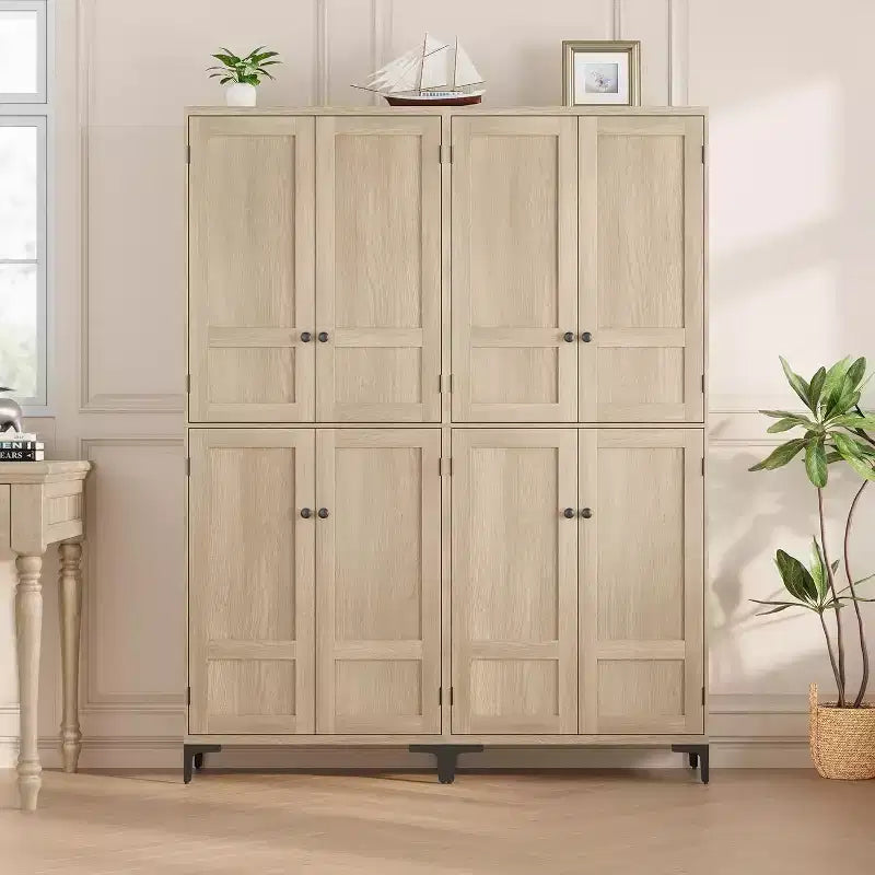 71 Farmhouse Tall Storage Cabinet, Adjustable Shelves & 4 Doors - Bathroom Pantry Organizer for Kitchen, Dining Room and office