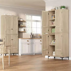 71 Farmhouse Tall Storage Cabinet, Adjustable Shelves & 4 Doors - Bathroom Pantry Organizer for Kitchen, Dining Room and office