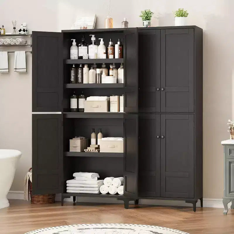 71 Farmhouse Tall Storage Cabinet, Adjustable Shelves & 4 Doors - Bathroom Pantry Organizer for Kitchen, Dining Room and office
