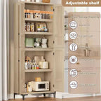 71 Farmhouse Tall Storage Cabinet, Adjustable Shelves & 4 Doors - Bathroom Pantry Organizer for Kitchen, Dining Room and office
