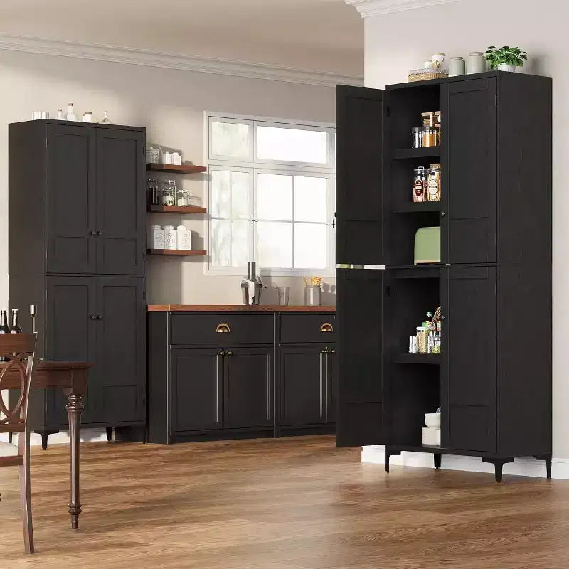 71 Farmhouse Tall Storage Cabinet, Adjustable Shelves & 4 Doors - Bathroom Pantry Organizer for Kitchen, Dining Room and office