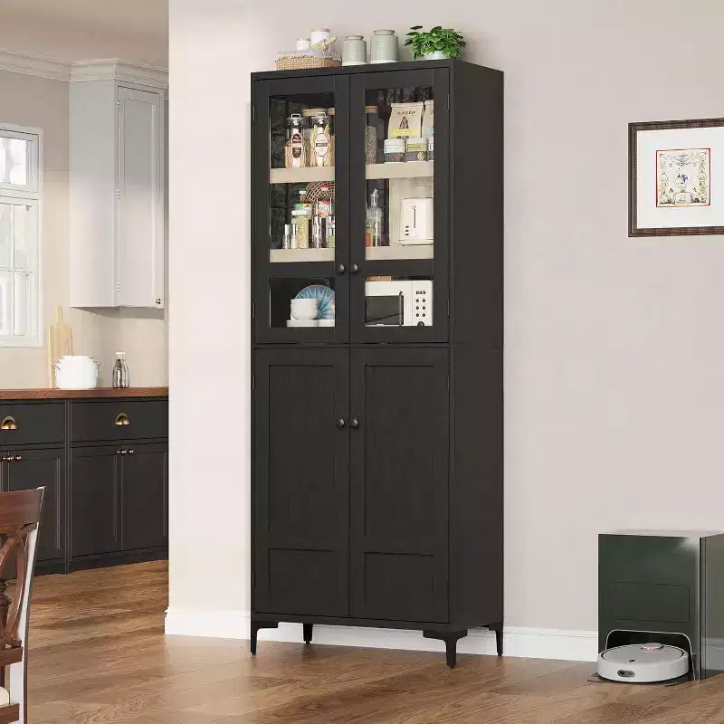 71 Farmhouse Tall Storage Cabinet, Adjustable Shelves & 4 Doors - Bathroom Pantry Organizer for Kitchen, Dining Room and office