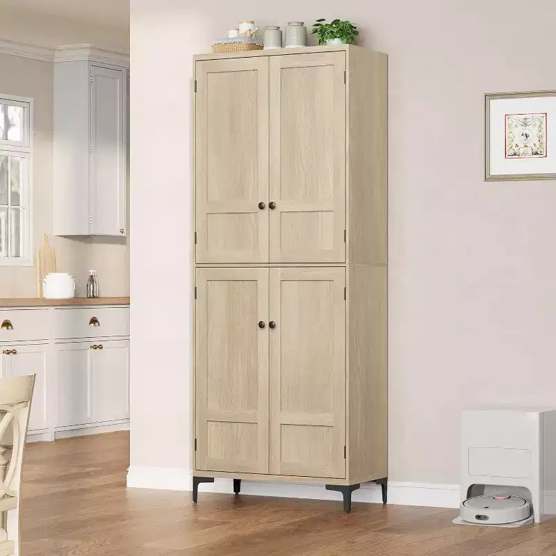 71 Farmhouse Tall Storage Cabinet, Adjustable Shelves & 4 Doors - Bathroom Pantry Organizer for Kitchen, Dining Room and office
