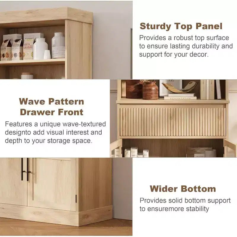 70 Tall Kitchen Pantry Cabinet with Glass Doors & Drawer - Versatile Storage for Living Room, Office, Dining Room, and Entryway