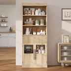 70 Tall Kitchen Pantry Cabinet with Glass Doors & Drawer - Versatile Storage for Living Room, Office, Dining Room, and Entryway