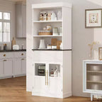70 Tall Kitchen Pantry Cabinet with Glass Doors & Drawer - Versatile Storage for Living Room, Office, Dining Room, and Entryway