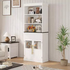 70 Tall Kitchen Pantry Cabinet with Glass Doors & Drawer - Versatile Storage for Living Room, Office, Dining Room, and Entryway