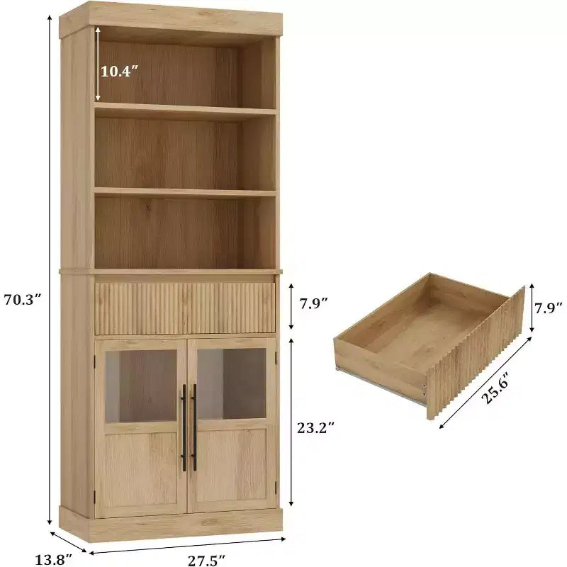 70 Tall Kitchen Pantry Cabinet with Glass Doors & Drawer - Versatile Storage for Living Room, Office, Dining Room, and Entryway